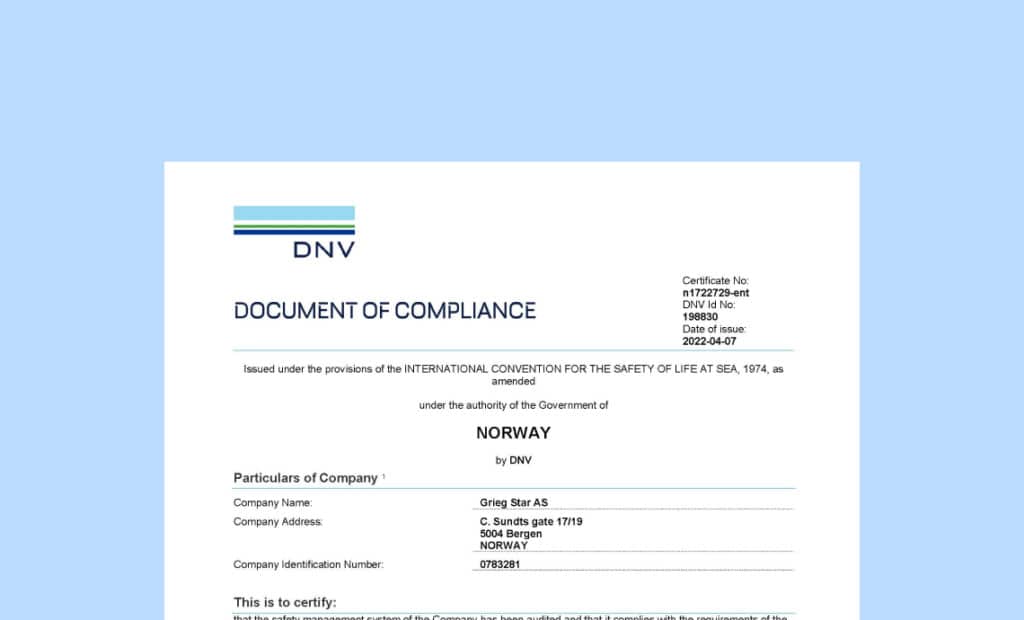 Document of compliance.