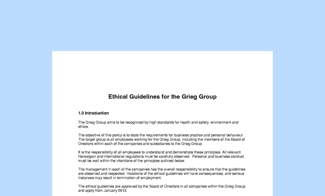 Ethical guide lines for the Grieg Group.