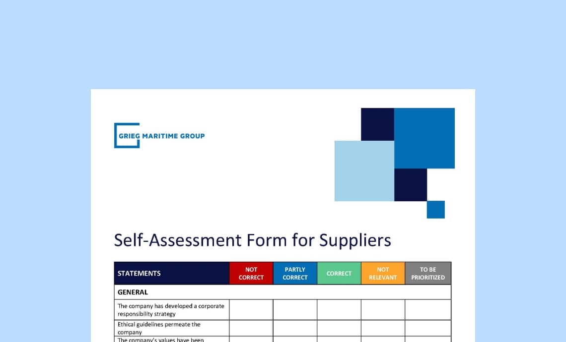 Self assessment Form for suppliers.