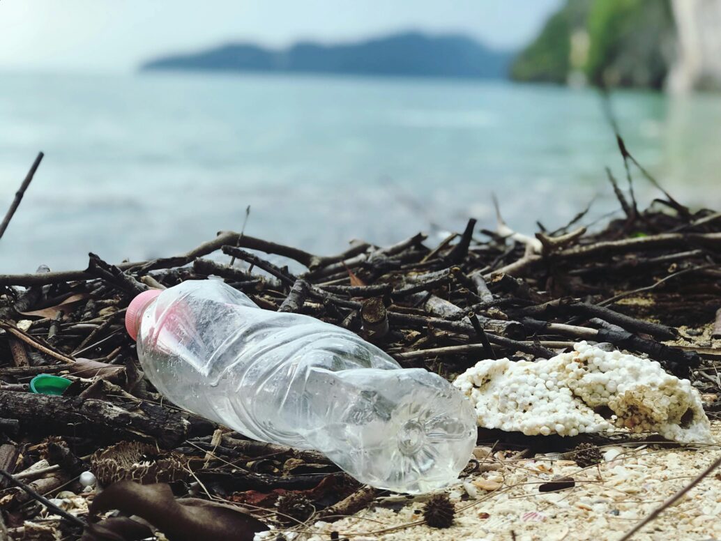 a plastics bottle on e beach